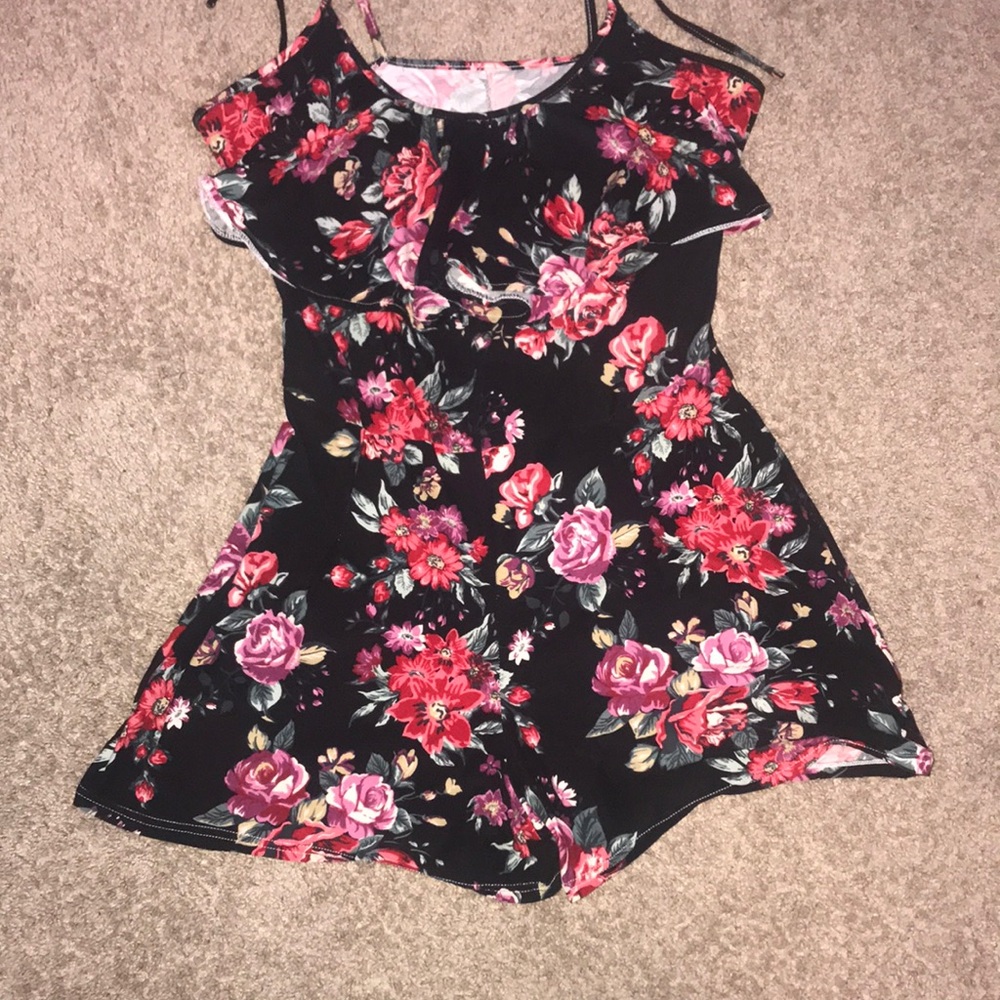 Black floral romper. Size L/XL.